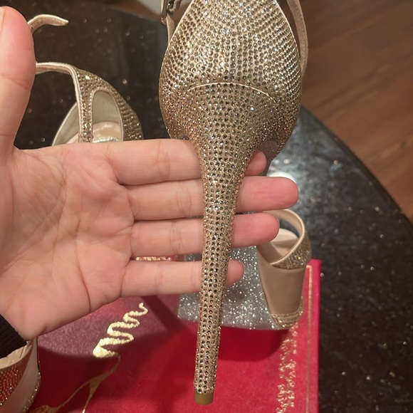 Rene Caovilla 130 MM Crystal Embellished Satin Platform Sandals - Picture 8 of 16